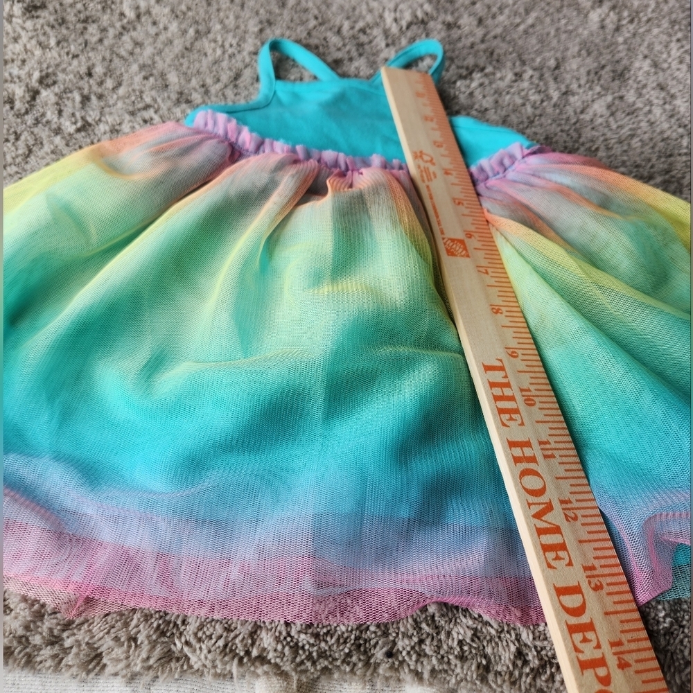 Toddler Girls' Cat & Jack Turquoise Rainbow Tulle Dress Size 12M - Picture 11 of 11